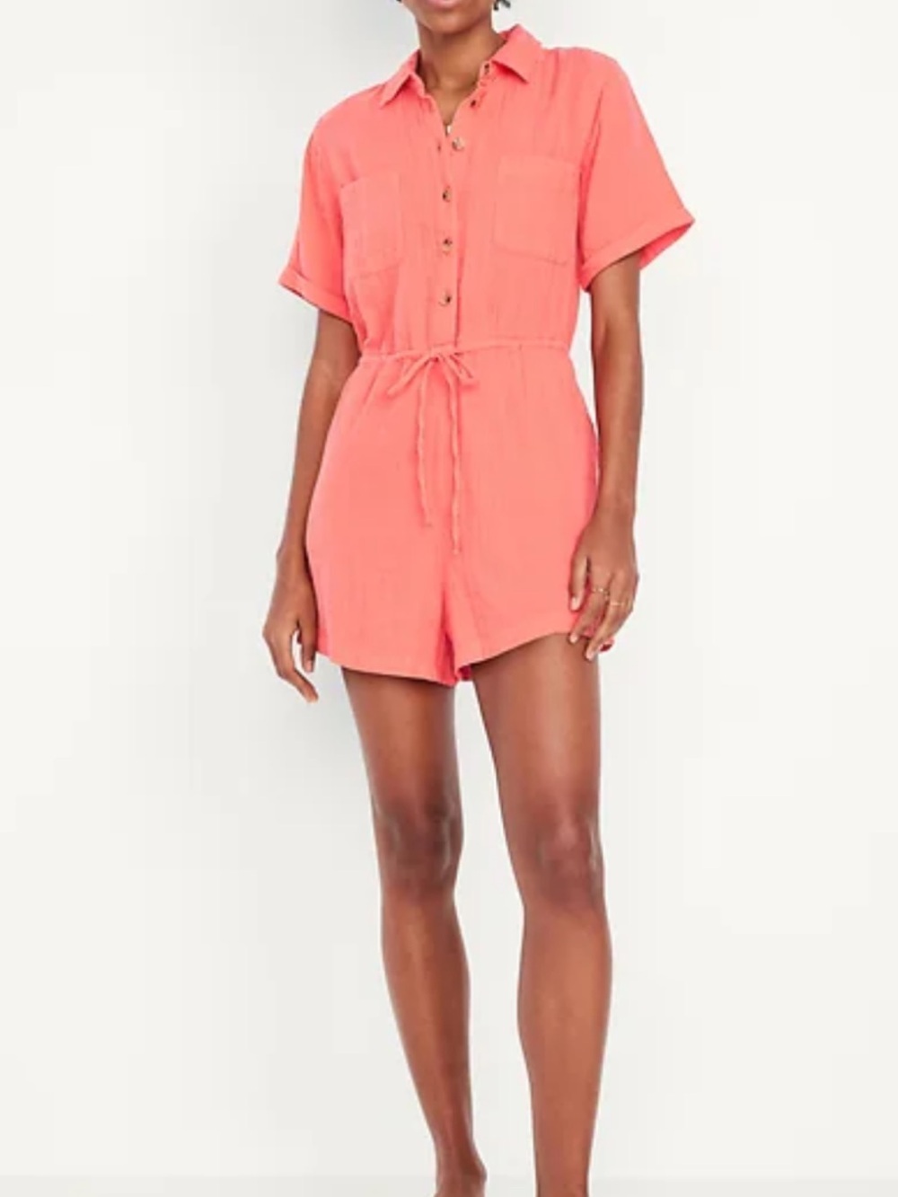 Old Navy Waist Defined Crinkle Gauze Coral Romper Womens Small New w Tags